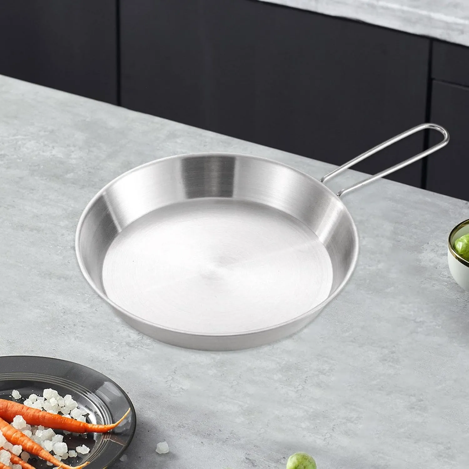 Stainless Steel Camping Fry Pan with Foldable Handle - Lightweight Portable Non-Stick Skillet for Outdoor Cooking- 20cm