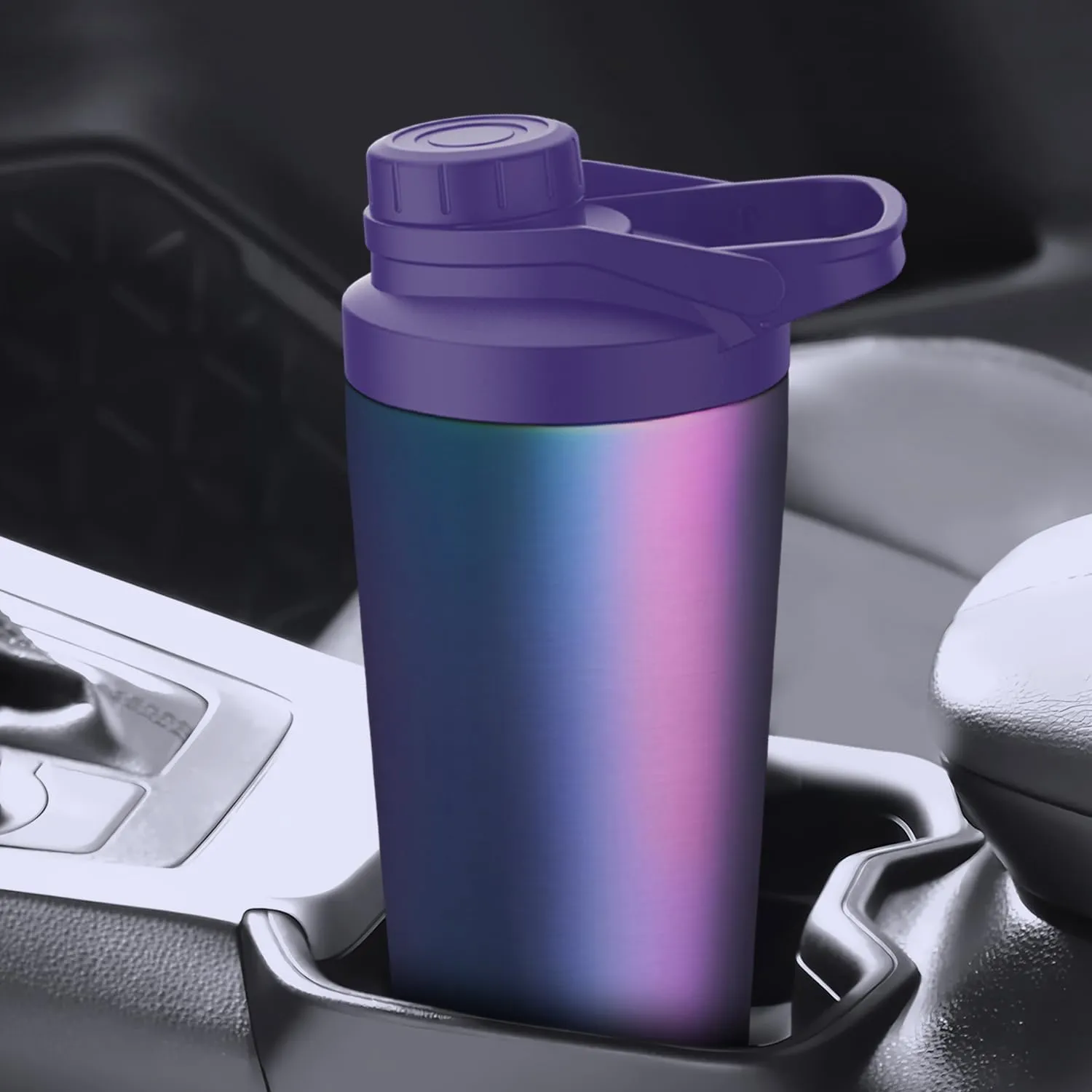 Stainless Steel Shaker Bottle with Noise-Free Design - Patented 24 oz Insulated Metal Shakers Bottles Cup for Protein Mixes and Pre Workout 100% Leak Proof (Aurora)