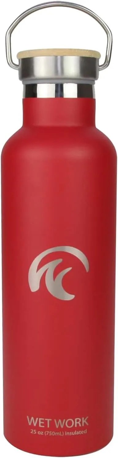 Stainless Steel Water Bottle for Hot and Cold Drinks - Double Wall Insulated Thermos for Water, Soda, Coffee, Tea with Wide Mouth, Metal Handle, Bamboo Top - Great for Travel, Hiking, Camping