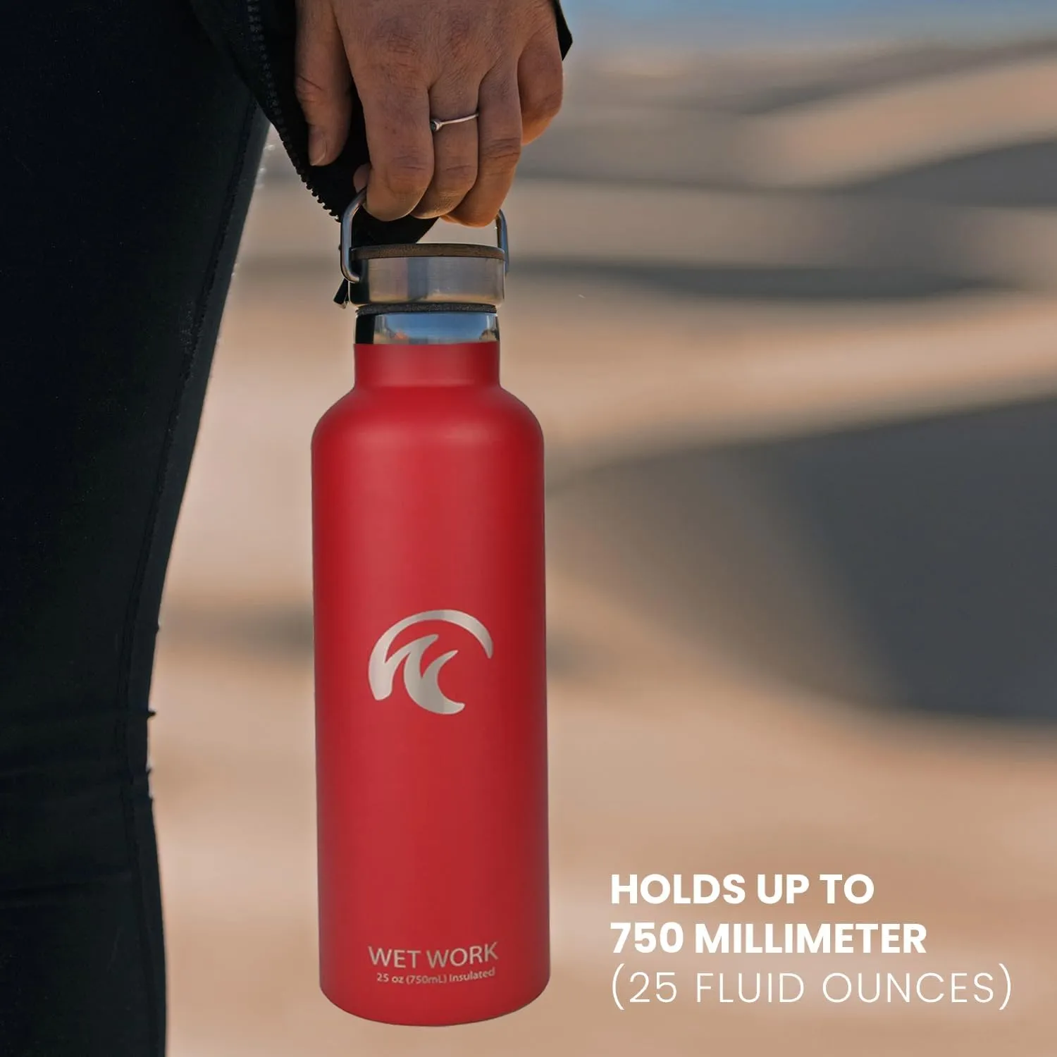 Stainless Steel Water Bottle for Hot and Cold Drinks - Double Wall Insulated Thermos for Water, Soda, Coffee, Tea with Wide Mouth, Metal Handle, Bamboo Top - Great for Travel, Hiking, Camping