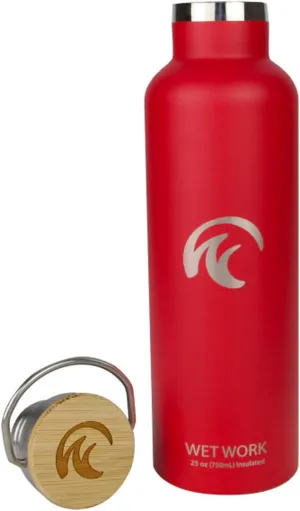 Stainless Steel Water Bottle for Hot and Cold Drinks - Double Wall Insulated Thermos for Water, Soda, Coffee, Tea with Wide Mouth, Metal Handle, Bamboo Top - Great for Travel, Hiking, Camping