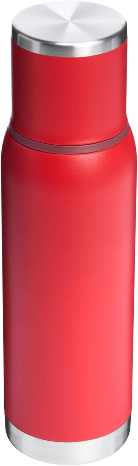Stanley Adventure-To-Go Vacuum Bottle 1.1 qt | Wide Mouth with Leakproof Cup Lid | Keep Drinks Hot or Cold | Packable for Travel | Insulated Stainless Steel Thermos | BPA-Free | Chili Red