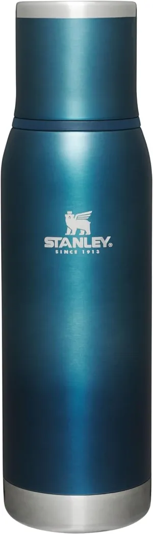 Stanley Adventure-To-Go Vacuum Bottle 25 oz | Wide Mouth with Leakproof Cup Lid | Keep Drinks Hot or Cold | Packable for Travel | Insulated Stainless Steel Thermos | BPA-Free | Blue Glow