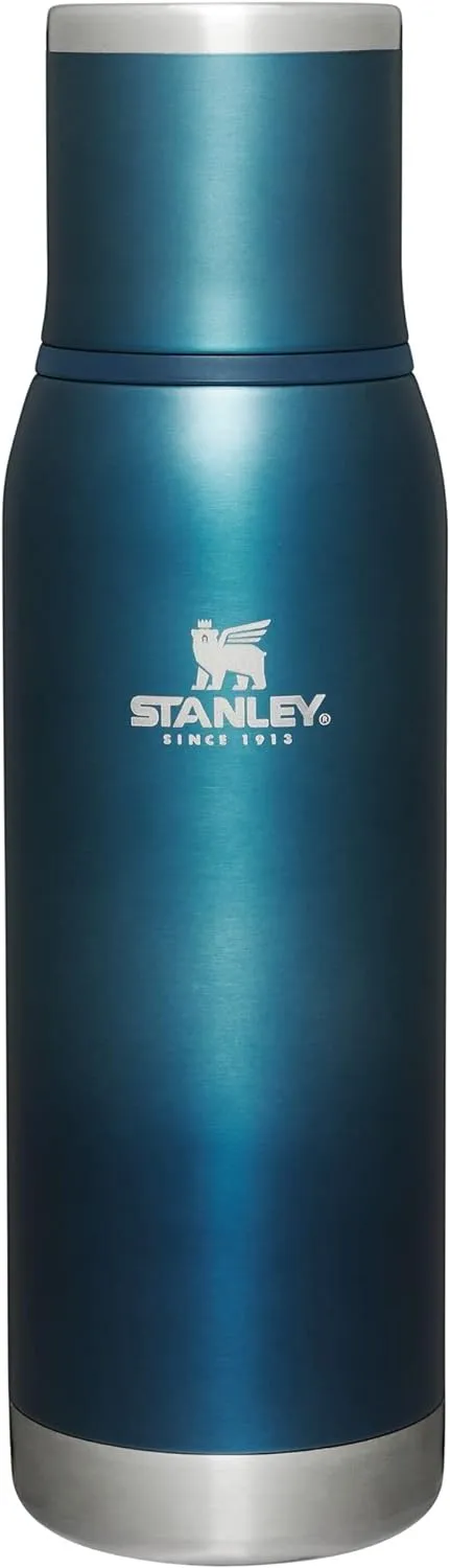 Stanley Adventure-To-Go Vacuum Bottle 25 oz | Wide Mouth with Leakproof Cup Lid | Keep Drinks Hot or Cold | Packable for Travel | Insulated Stainless Steel Thermos | BPA-Free | Blue Glow