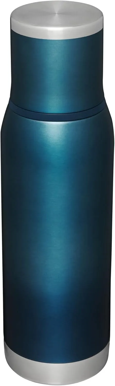 Stanley Adventure-To-Go Vacuum Bottle 25 oz | Wide Mouth with Leakproof Cup Lid | Keep Drinks Hot or Cold | Packable for Travel | Insulated Stainless Steel Thermos | BPA-Free | Blue Glow