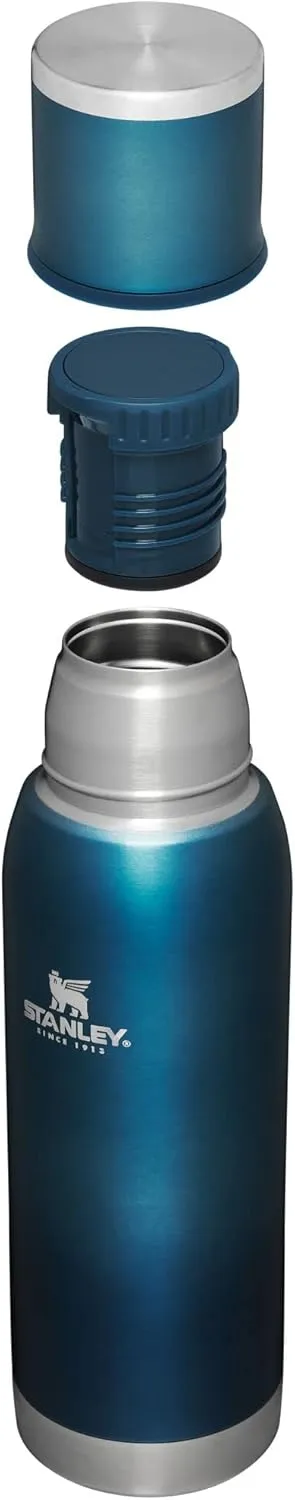 Stanley Adventure-To-Go Vacuum Bottle 25 oz | Wide Mouth with Leakproof Cup Lid | Keep Drinks Hot or Cold | Packable for Travel | Insulated Stainless Steel Thermos | BPA-Free | Blue Glow