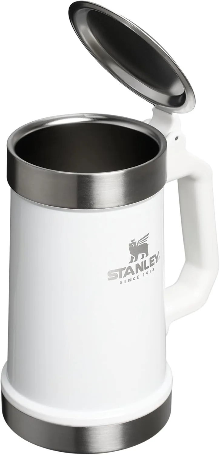 Stanley Classic Bottle Opener Beer Stein 24 oz | Flip Up Lid and Heavy Duty Handle with Built In Bottle Opener | Insulated Stainless Steel Beer Mug | BPA-Free | Cream Gloss