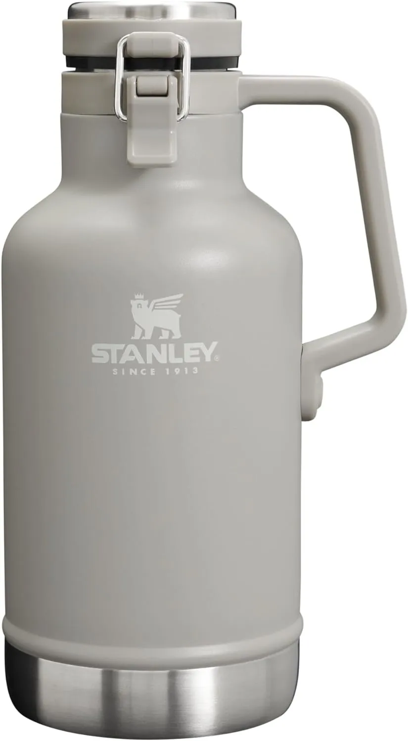 Stanley Classic Easy-Pour Growler 64 oz | Keeps Beer Cold or Coffee Hot | Leakproof Steel Lined Lid and Easy to Carry Handle | Insulated Stainless Steel | BPA-Free | Ash