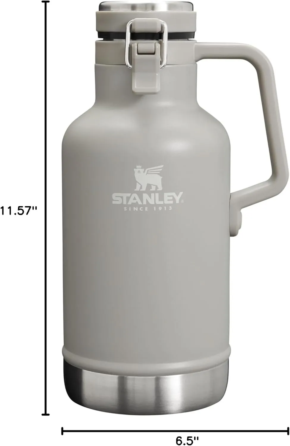 Stanley Classic Easy-Pour Growler 64 oz | Keeps Beer Cold or Coffee Hot | Leakproof Steel Lined Lid and Easy to Carry Handle | Insulated Stainless Steel | BPA-Free | Ash