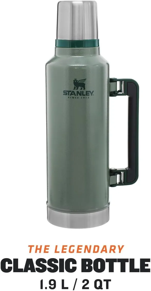 Stanley Classic Vacuum Insulated Wide Mouth Bottle - Hammertone Green - BPA-Free 18/8 Stainless Steel Thermos for Cold & Hot Beverages - 2.0 QT
