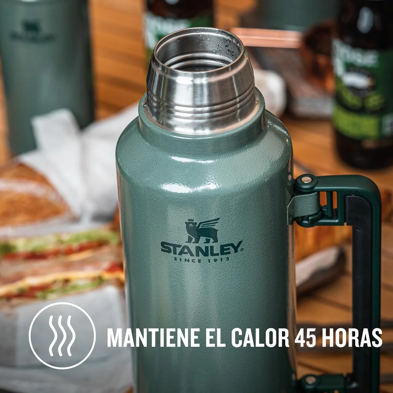 Stanley Classic Vacuum Insulated Wide Mouth Bottle - Hammertone Green - BPA-Free 18/8 Stainless Steel Thermos for Cold & Hot Beverages - 2.0 QT