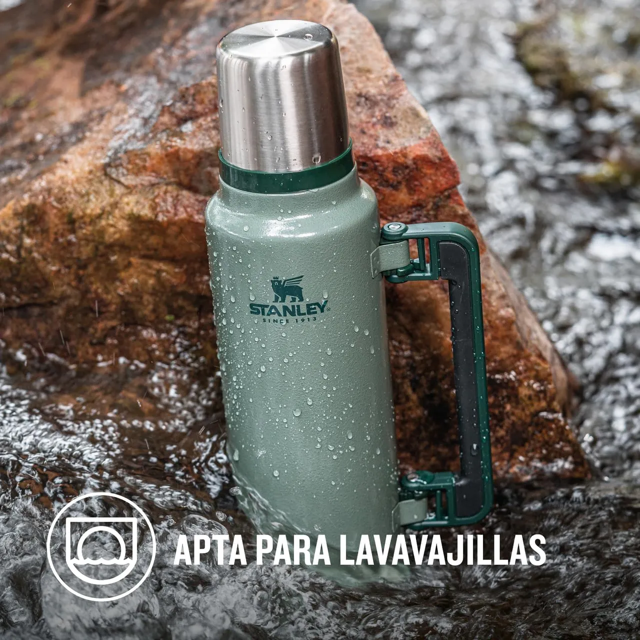Stanley Classic Vacuum Insulated Wide Mouth Bottle - Hammertone Green - BPA-Free 18/8 Stainless Steel Thermos for Cold & Hot Beverages - 2.0 QT
