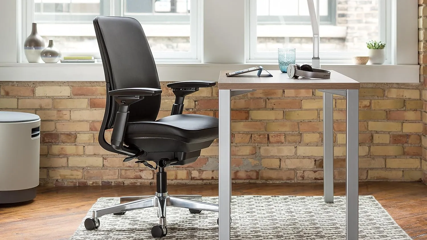 Steelcase Amia Task Chair: Black Frame/Polished Aluminum Base - 4 Way Adjustable Arms - Hard Floor Casters