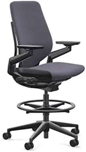 Steelcase Gesture 442 Stool Chair - Cogent: Connect Aubergine Fabric, Shell Back, Light on Light Frame, Polished Aluminum Base, Wheels for Hard Flooring