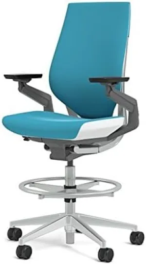 Steelcase Gesture 442 Stool Chair - Cogent: Connect Blue Jay Fabric, Shell Back, Light on Dark Frame, Polished Aluminum Base