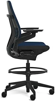 Steelcase Gesture 442 Stool Chair - Cogent: Connect Blueprint Fabric, Shell Back, Dark on Dark Frame, Polished Aluminum Base, Wheels for Hard Flooring