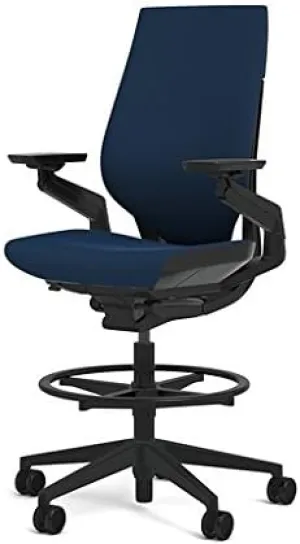 Steelcase Gesture 442 Stool Chair - Cogent: Connect Blueprint Fabric, Shell Back, Dark on Dark Frame, Polished Aluminum Base, Wheels for Hard Flooring