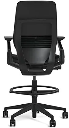 Steelcase Gesture 442 Stool Chair - Cogent: Connect Blueprint Fabric, Shell Back, Dark on Dark Frame, Polished Aluminum Base, Wheels for Hard Flooring