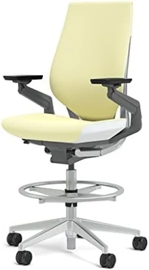 Steelcase Gesture 442 Stool Chair - Cogent: Connect Coconut Fabric, Shell Back, Light on Light Frame, Polished Aluminum Base, Wheels for Hard Flooring