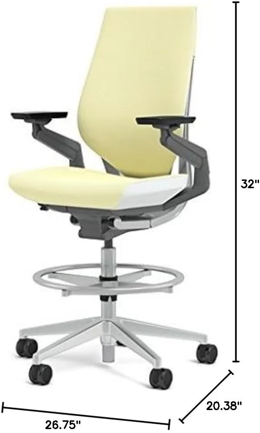 Steelcase Gesture 442 Stool Chair - Cogent: Connect Coconut Fabric, Shell Back, Light on Light Frame, Polished Aluminum Base, Wheels for Hard Flooring