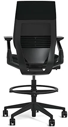 Steelcase Gesture 442 Stool Chair - Cogent: Connect Coconut Fabric, Wrapped Back, Dark on Dark Frame, Polished Aluminum Base