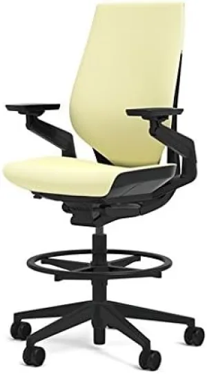 Steelcase Gesture 442 Stool Chair - Cogent: Connect Coconut Fabric, Wrapped Back, Dark on Dark Frame, Polished Aluminum Base