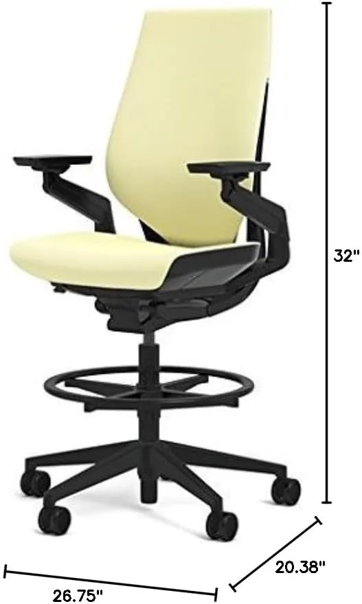 Steelcase Gesture 442 Stool Chair - Cogent: Connect Coconut Fabric, Wrapped Back, Dark on Dark Frame, Polished Aluminum Base