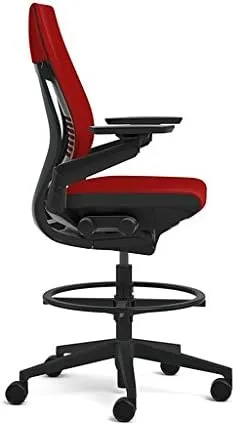 Steelcase Gesture 442 Stool Chair - Cogent: Connect Coconut Fabric, Wrapped Back, Dark on Dark Frame, Polished Aluminum Base