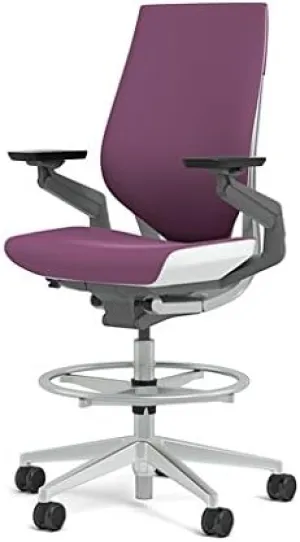 Steelcase Gesture 442 Stool Chair - Cogent: Connect Concord Fabric, Shell Back, Light on Light Frame, Polished Aluminum Base, Wheels for Hard Flooring