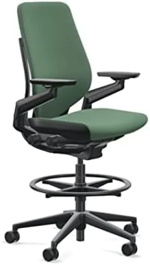 Steelcase Gesture 442 Stool Chair - Cogent: Connect Lizard Fabric, Wrapped Back, Light on Dark Frame, Polished Aluminum Base