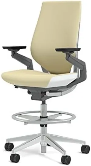 Steelcase Gesture 442 Stool Chair - Cogent: Connect Malt Fabric, Wrapped Back, Light on Light Frame, Polished Aluminum Base, Wheels for Hard Flooring