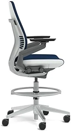 Steelcase Gesture 442 Stool Chair - Cogent: Connect Malt Fabric, Wrapped Back, Light on Light Frame, Polished Aluminum Base, Wheels for Hard Flooring