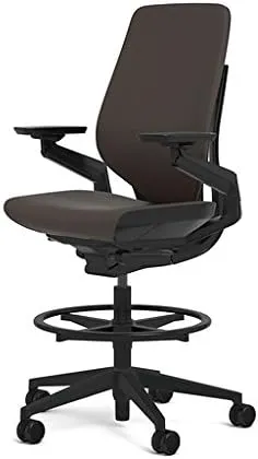 Steelcase Gesture 442 Stool Chair - Espresso Elmosoft Leather, Wrapped Back, Dark on Dark Frame, Polished Aluminum Base
