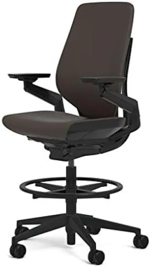 Steelcase Gesture 442 Stool Chair - Espresso Elmosoft Leather, Wrapped Back, Dark on Dark Frame, Polished Aluminum Base