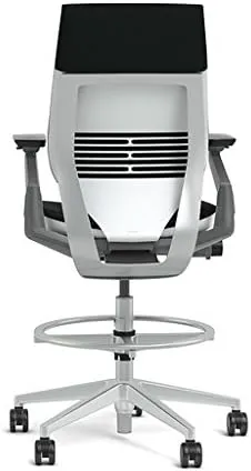Steelcase Gesture 442 Stool Chair - Espresso Elmosoft Leather, Wrapped Back, Light on Light Frame, Polished Aluminum Base, Wheels for Hard Flooring