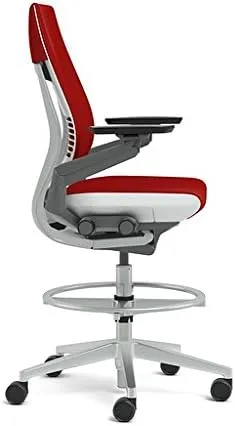 Steelcase Gesture 442 Stool Chair - Espresso Elmosoft Leather, Wrapped Back, Light on Light Frame, Polished Aluminum Base, Wheels for Hard Flooring