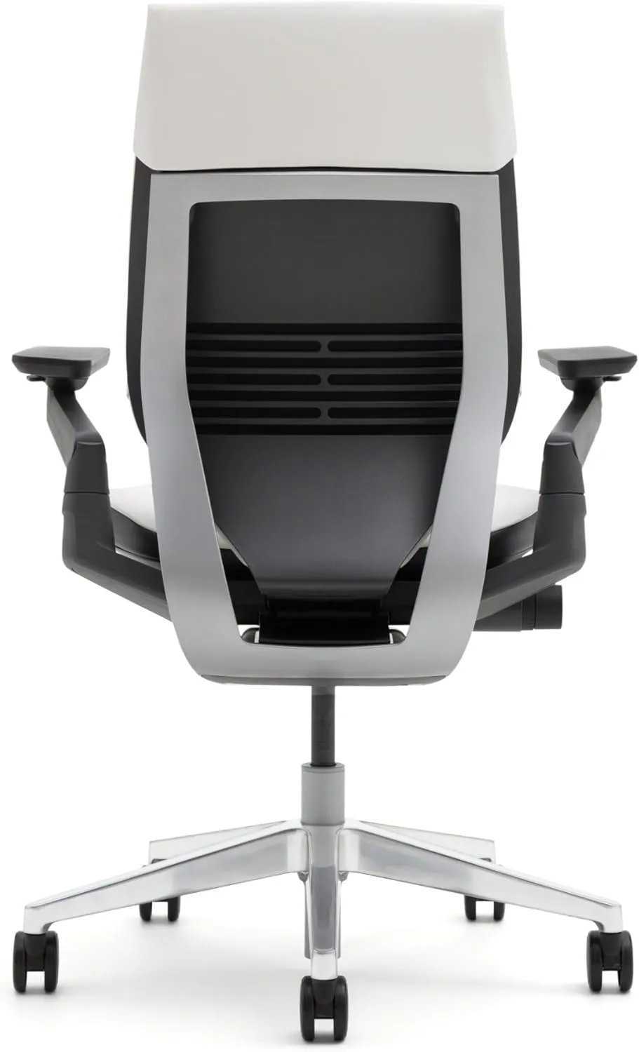 Steelcase Gesture Office Chair - Black Leather, Low Seat Height, Wrapped Back, Light on Dark Frame, Polished Aluminum Base