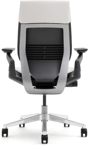 Steelcase Gesture Office Chair - Black Leather, Low Seat Height, Wrapped Back, Light on Dark Frame, Polished Aluminum Base