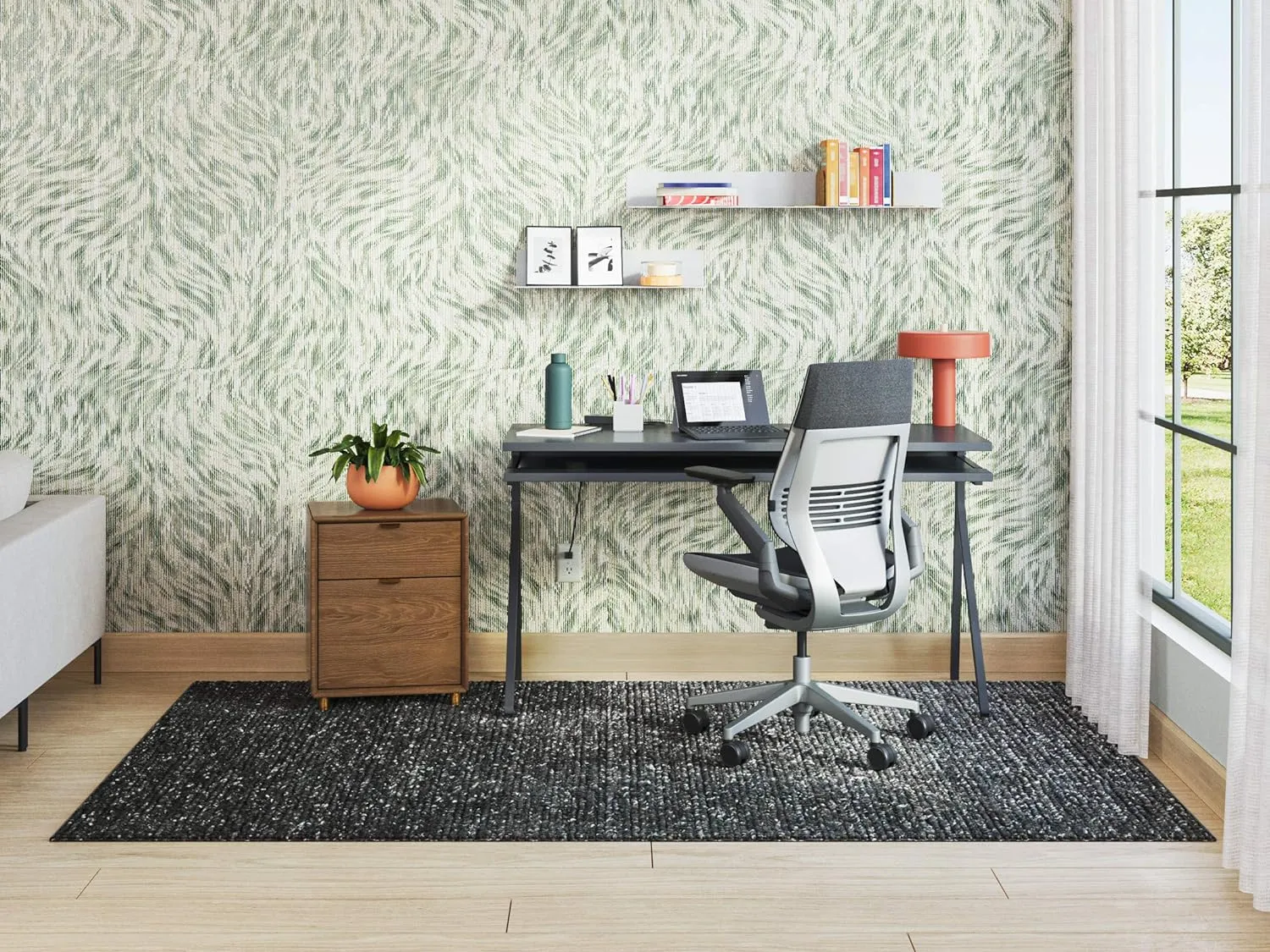 Steelcase Gesture Office Chair - Cogent: Connect Aubergine Fabric, High Seat Height, Shell Back, Light on Dark Frame with Polished Aluminum Base, Lumbar Support, and Hard Floor Casters