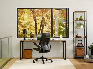 Steelcase Gesture Office Chair - Cogent: Connect Graphite Fabric, Low Seat Height, Wrapped Back, Black on Black Frame with Polished Aluminum Base, Lumbar Support, and Hard Floor Casters