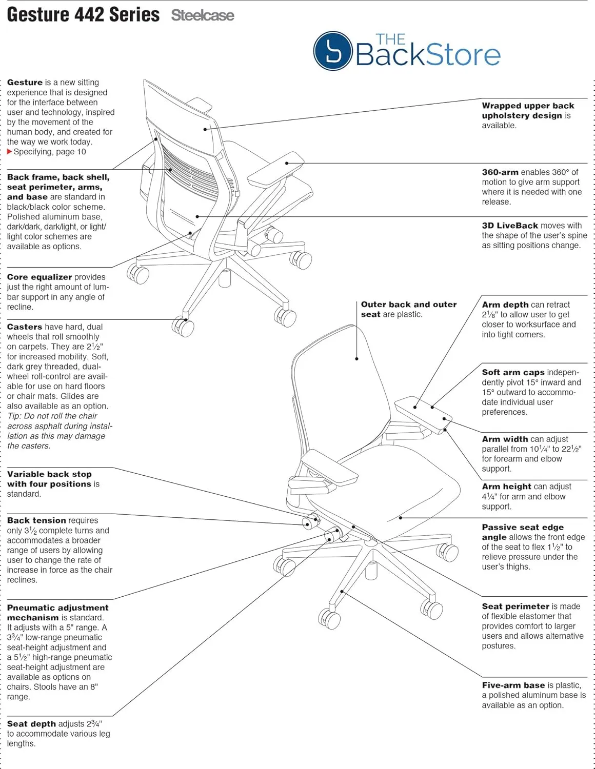 Steelcase Gesture Office Desk Chair with Headrest Cogent Connect Canary 5S98 Fabric Low Black Frame
