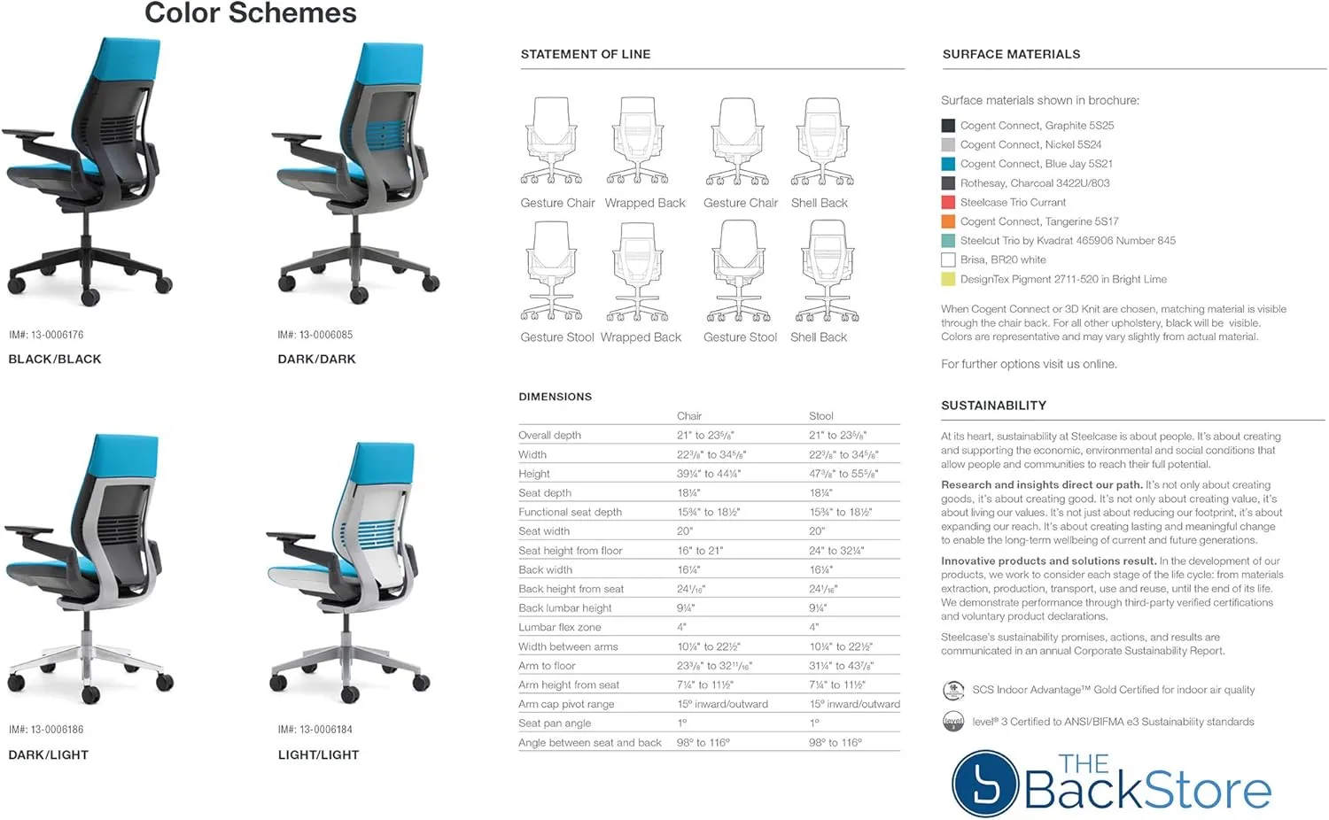 Steelcase Gesture Office Desk Chair with Headrest Cogent Connect Canary 5S98 Fabric Low Black Frame