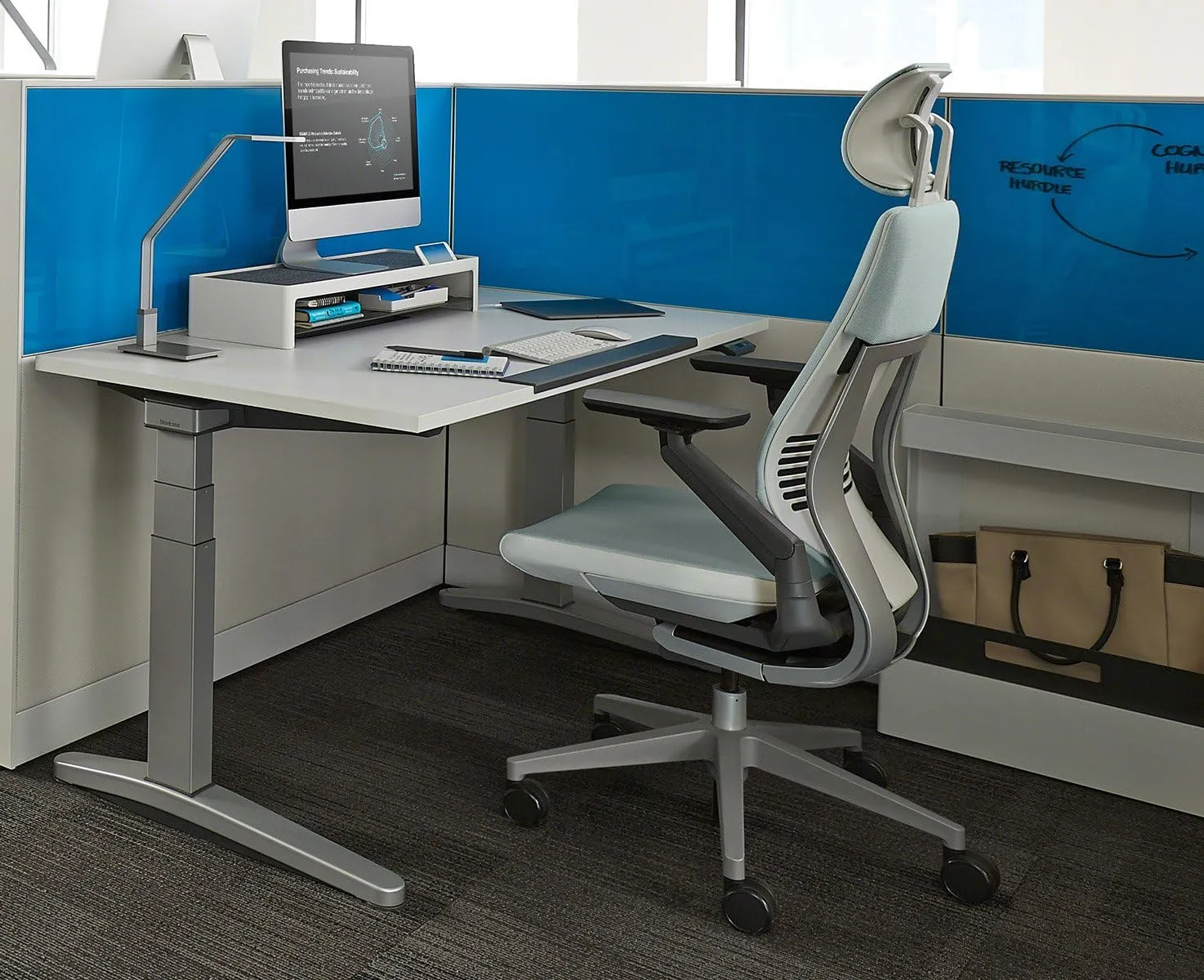 Steelcase Gesture Office Desk Chair with Headrest Plus Lumbar Support Bo Peep Brown Sugar Fabric Low Platinum Metallic Frame (Light/Light) Hard Floor Casters