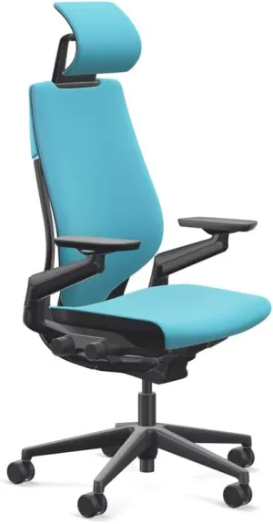 Steelcase Gesture Office Desk Chair with Headrest Plus Lumbar Support Cogent Connect Blue Jay 5S21 Fabric Low Black Frame