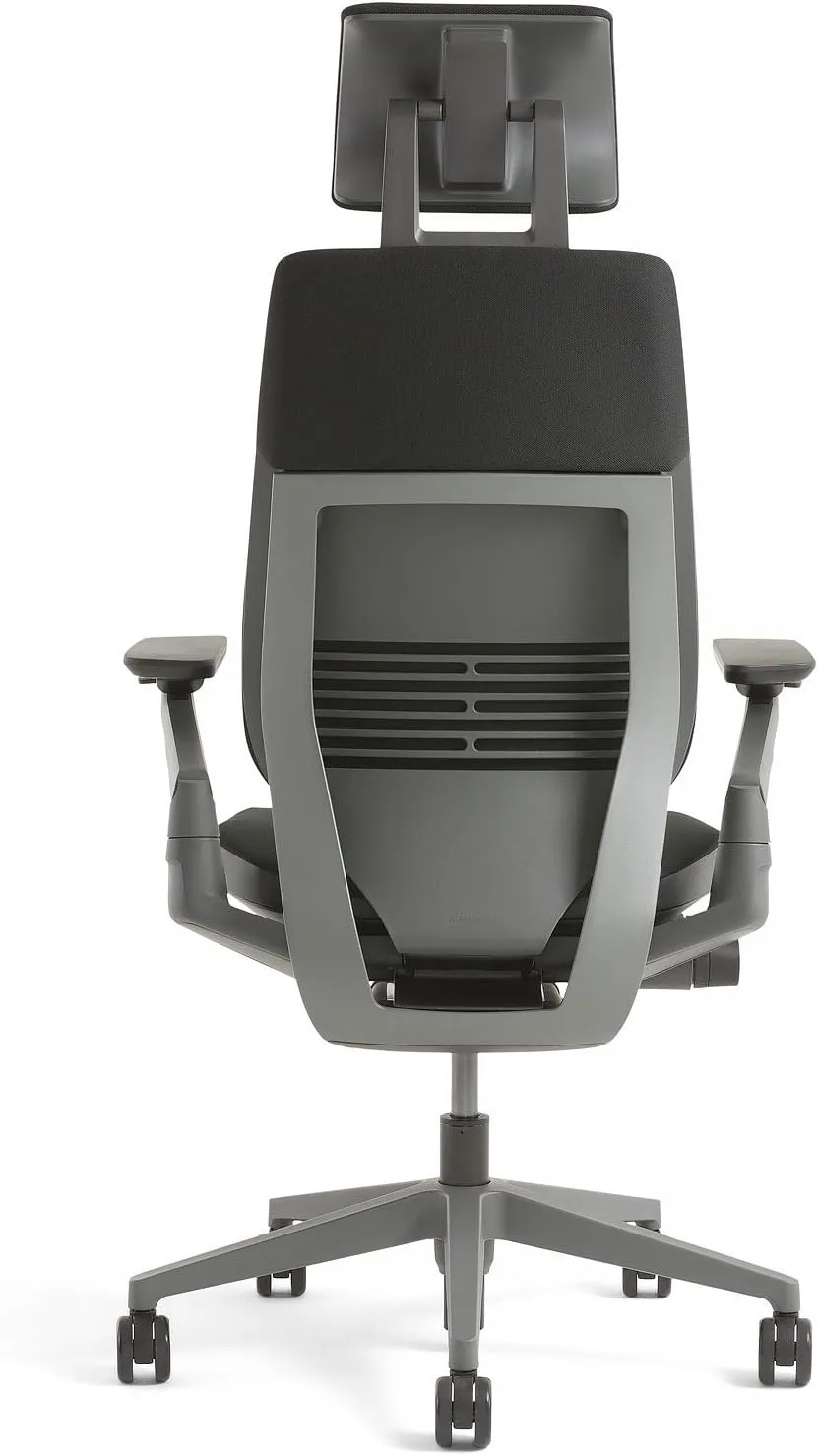 Steelcase Gesture Office Desk Task Chair with Headrest Plus Lumbar Support Cogent Connect Blueprint Fabric Low Platinum Light Frame (Light/Light)