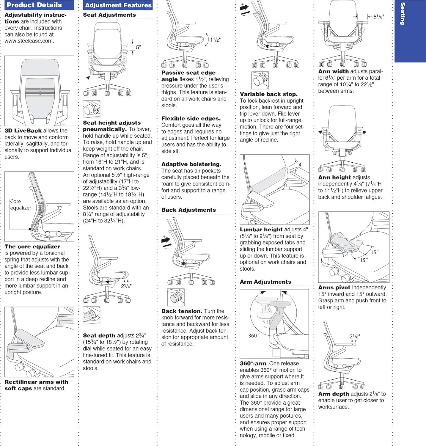 Steelcase Gesture Office Desk Task Chair with Headrest Plus Lumbar Support Cogent Connect Blueprint Fabric Low Platinum Light Frame (Light/Light)