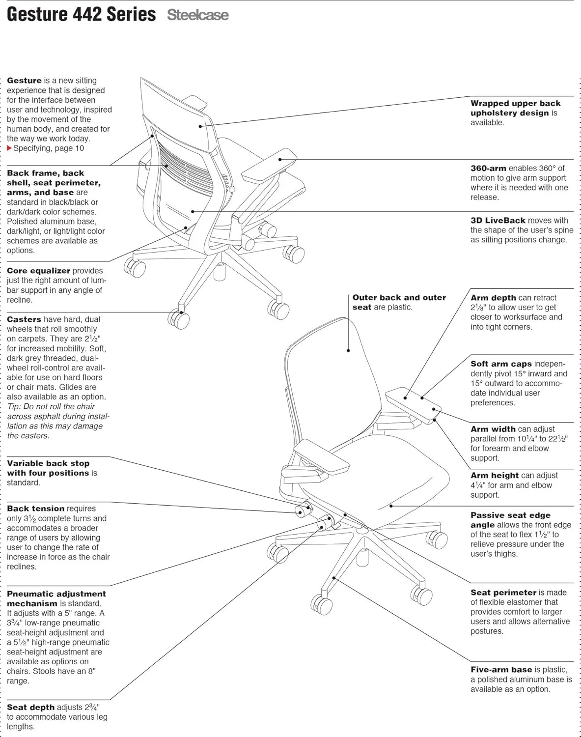 Steelcase Gesture Office Desk Task Chair with Headrest Plus Lumbar Support Cogent Connect Blueprint Fabric Low Platinum Light Frame (Light/Light)
