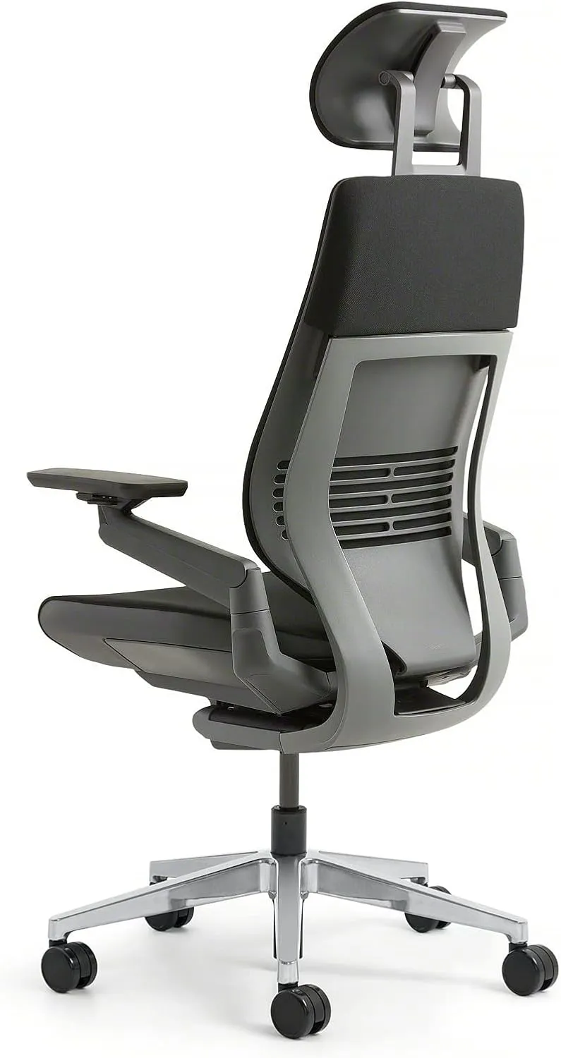 Steelcase Gesture Office Desk Task Chair with Headrest Plus Lumbar Support Cogent Connect Scarlet Fabric High Polished Aluminum Light Frame (Light/Light)