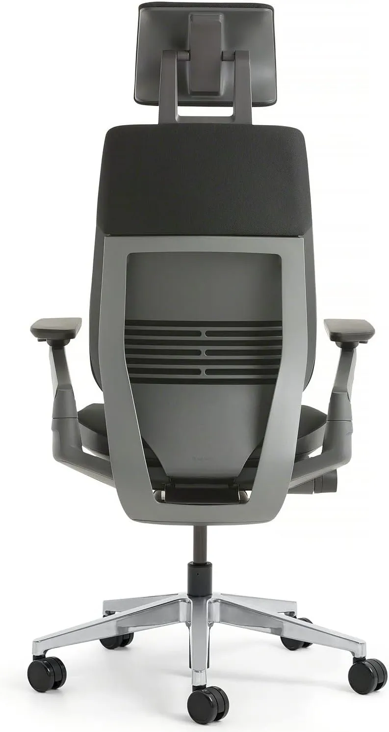 Steelcase Gesture Office Desk Task Chair with Headrest Plus Lumbar Support Cogent Connect Scarlet Fabric High Polished Aluminum Light Frame (Light/Light)