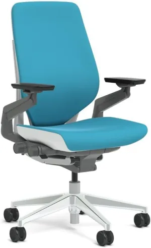 Steelcase Gesture Task Chair: Shell Back - Platinum Metallic Frame with Polished Aluminum Base - Adjustable Lumbar Support - Glides (Blue Jay)